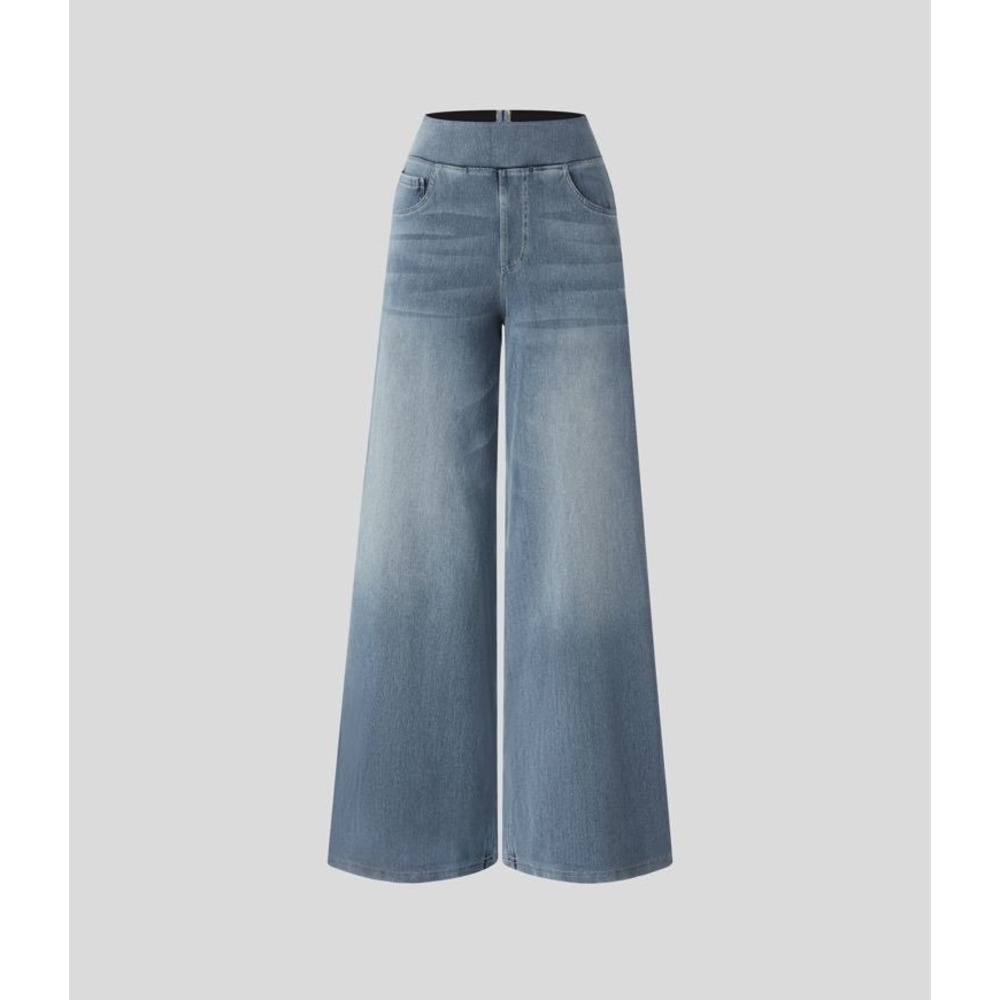 Halara Flex High Waisted Pockets Baggy Wide Leg Washed Casual Jeans